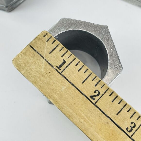 Vtg Wilton Columbia Hexagon Metal Pewter Napkin Rings Set of 12 USA 2"x1.5" 1972 - Picture 11 of 12